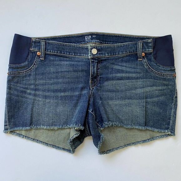 GAP Pants - Gap Maternity Inset Panel Denim Shorts with Raw Hem Dark indigo Size 12
